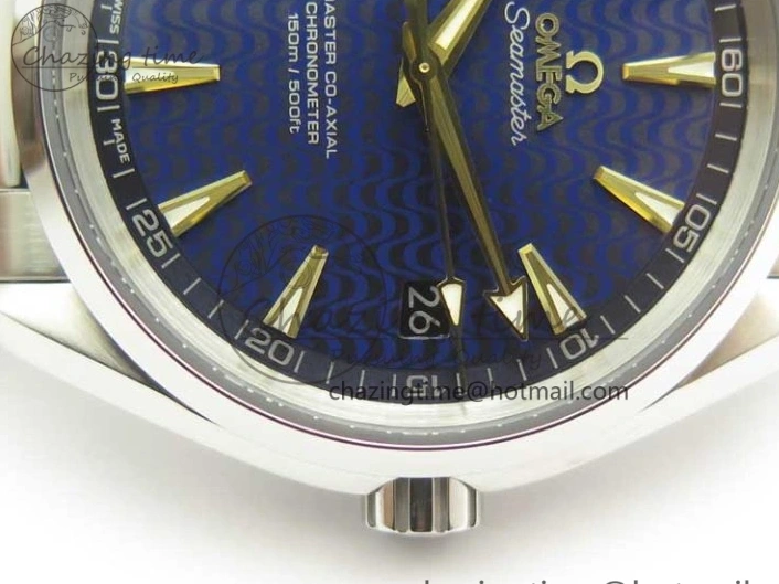 0418 Aqua Terra 150M SS VSF 1:1 Best Edition Blue Wave Textured Dial YG Hand on SS Bracelet A8500 Super Clone Sporty 8026
